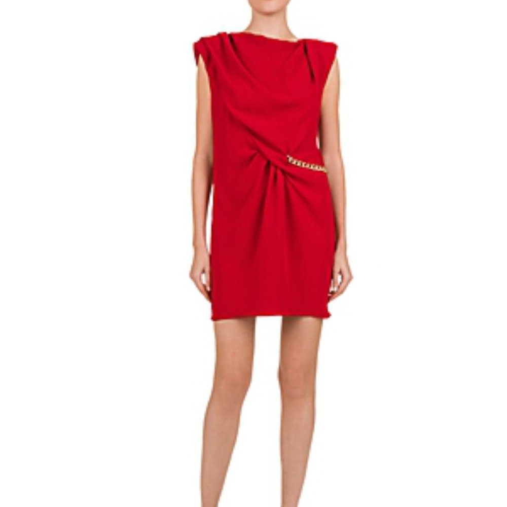 The Kooples Gathered Crepe & Chain Trim Dress